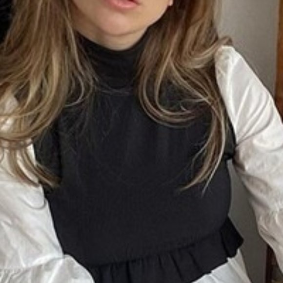 Mock Neck Lantern long Sleeve Two Tone Peplum Top - Picture 7 of 7